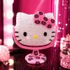 Pink diamond-encrusted cat-ear shaped mirror, cute makeup mirror, portable and fashionable, a must-have gift and decoration for girls Specification image